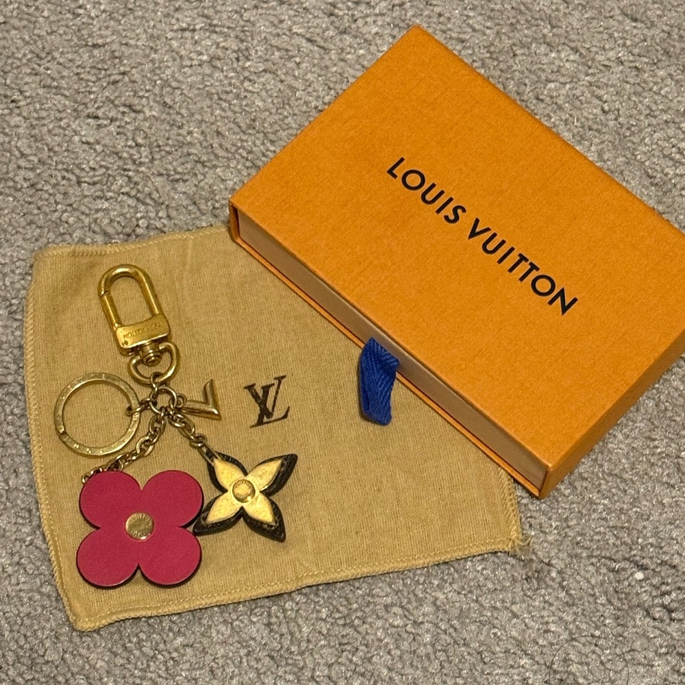 Louis Vuitton Pink and Gold Floral Bag Charm/Key Chain